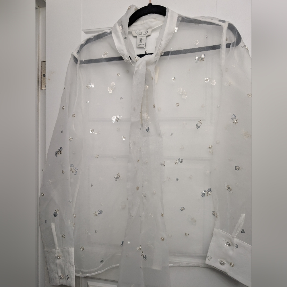 Rachel Zoe Sheer White Blouse With Embellishments
